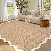 GarveeHome Scalloped Living Room Rug 5x7 Area Rug Washable Area Rug for Bedroom Modern Traditional Kids Rug Non Slip Throw Rugs Soft Low Pile Stain Resistant Carpet for Dining Room 5'x7' Light Brown