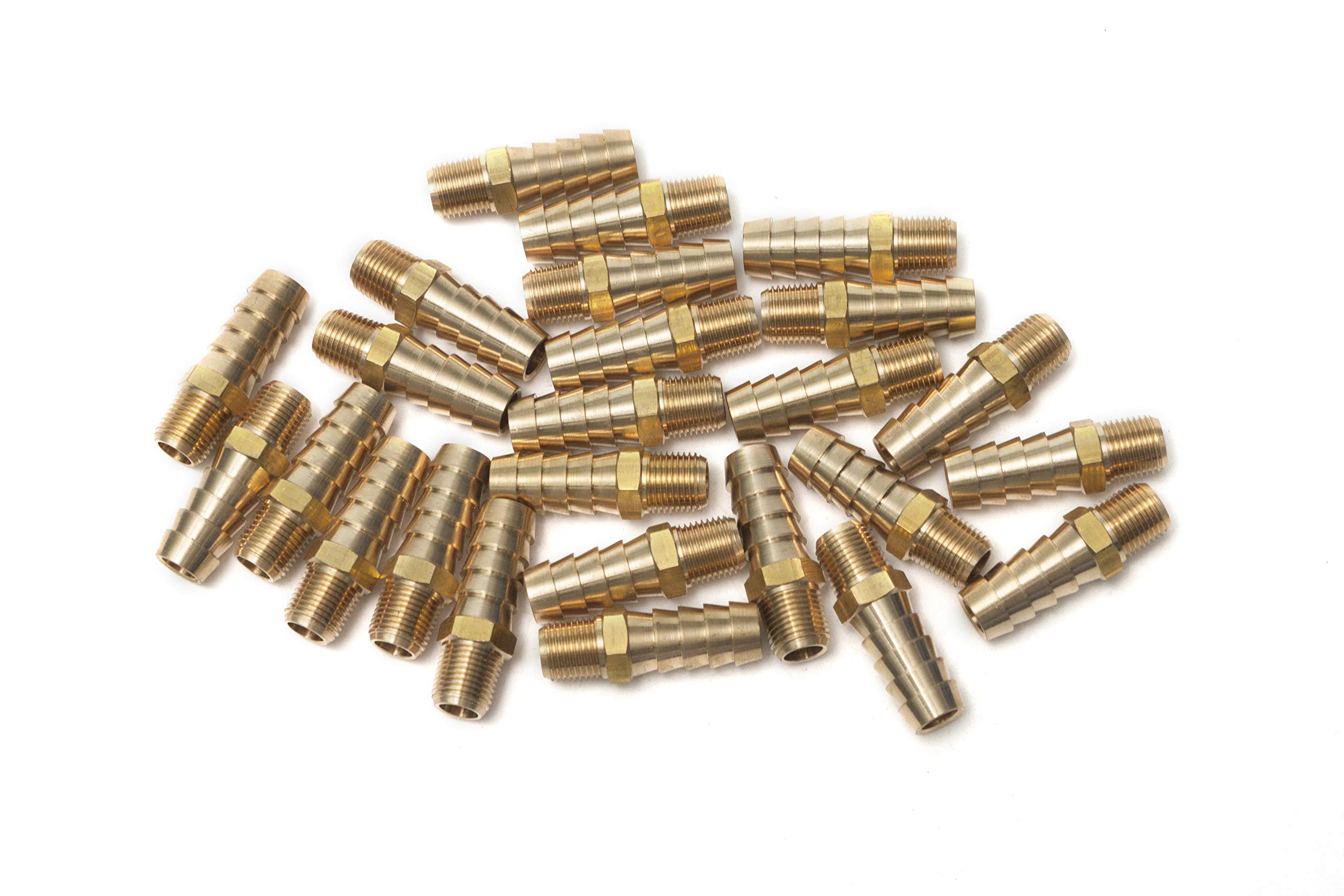 LTWFITTING Brass 1/8-Inch Male BSPT x 10mm Hose Barb Coupler Adapter Fitting for Vehicle Fuel System, HVAC System (Pack of 25)