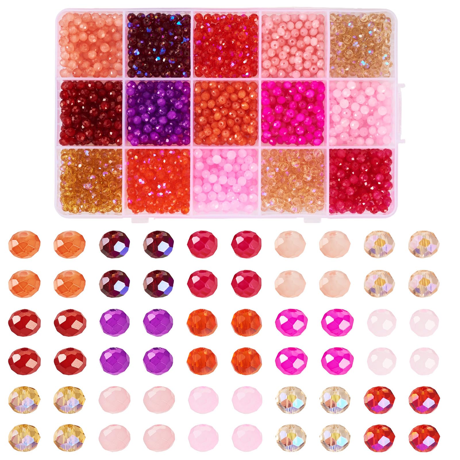 Crafans 1800Pcs Faceted Baking Painted Glass Beads 4mm Imitation Jade Glass Spacer Beads Colorful Electroplate Rondelle Glass Beads Bulk for DIY Bracelet Jewelry Making