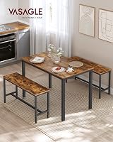 VASAGLE KDT070B01 Dining Table with 2 Benches Vintage Brown Black 3pc Set view 2