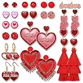 Holiday Earrings Set for Women, Valentine’s Day Heart Earrings, Mardi Gras Earrings, St.Patrick’s Day Earrings Beaded Dangle Earrings Tassel Stud Earrings Party Holiday Gifts