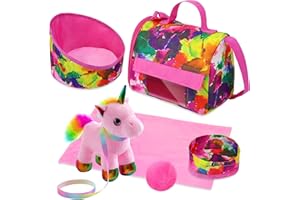 Ecore Fun 7 Pcs Doll Pet and Accessories Girl Toys Set Included Cute Unicorn Pet,Carrier Bag,Blanket,Food Bowl,Ball,Nest,Toys for 3+ Year Old Girls