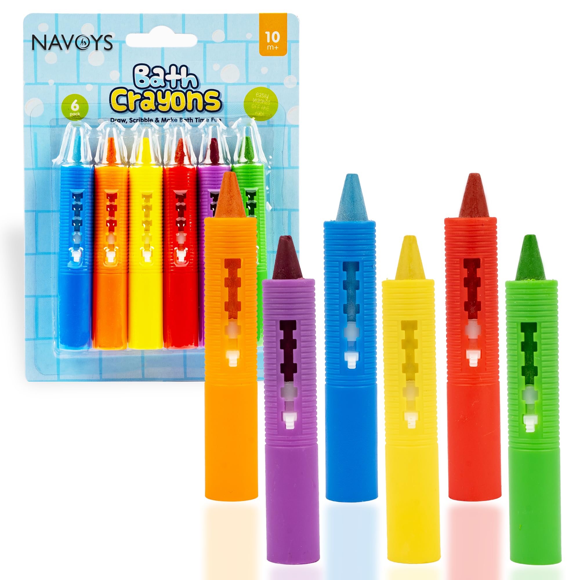 6 Bath Crayons | Mess Free Shower & Bath Toy | Washable Educational Art Crayons, Develop Imagination and Creativity | Easy to Wipe Clean | Draws on Bathtub, Tiles, Porcelain | Make Bath Time Fun