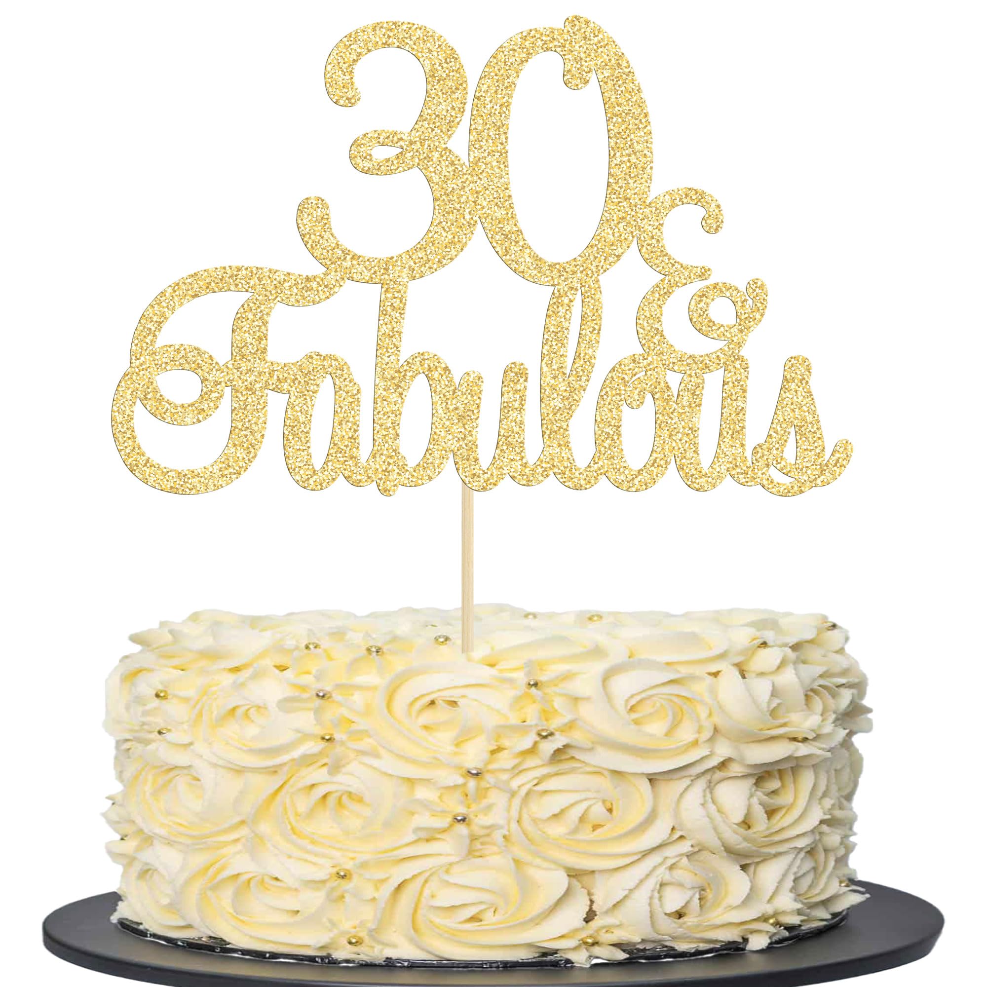 Gyufise 3Pcs Gold Glitter 30 & Fabulous Cake Toppers 30 and Fabulous Cake Toppers for Happy 30th Birthday Cheers to 30 Party Decorations 30 Anniversary Birthday Cake Decorations Supplies