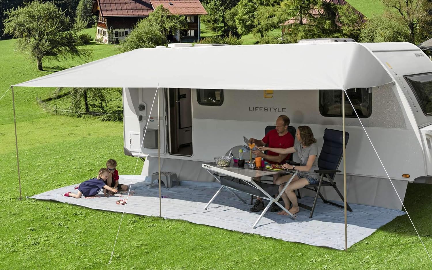 Auvent De Fenêtre Berger Wachau - Gris Et Jaune - Pour Camping-car Et Van - Protection Soleil Et Pluie