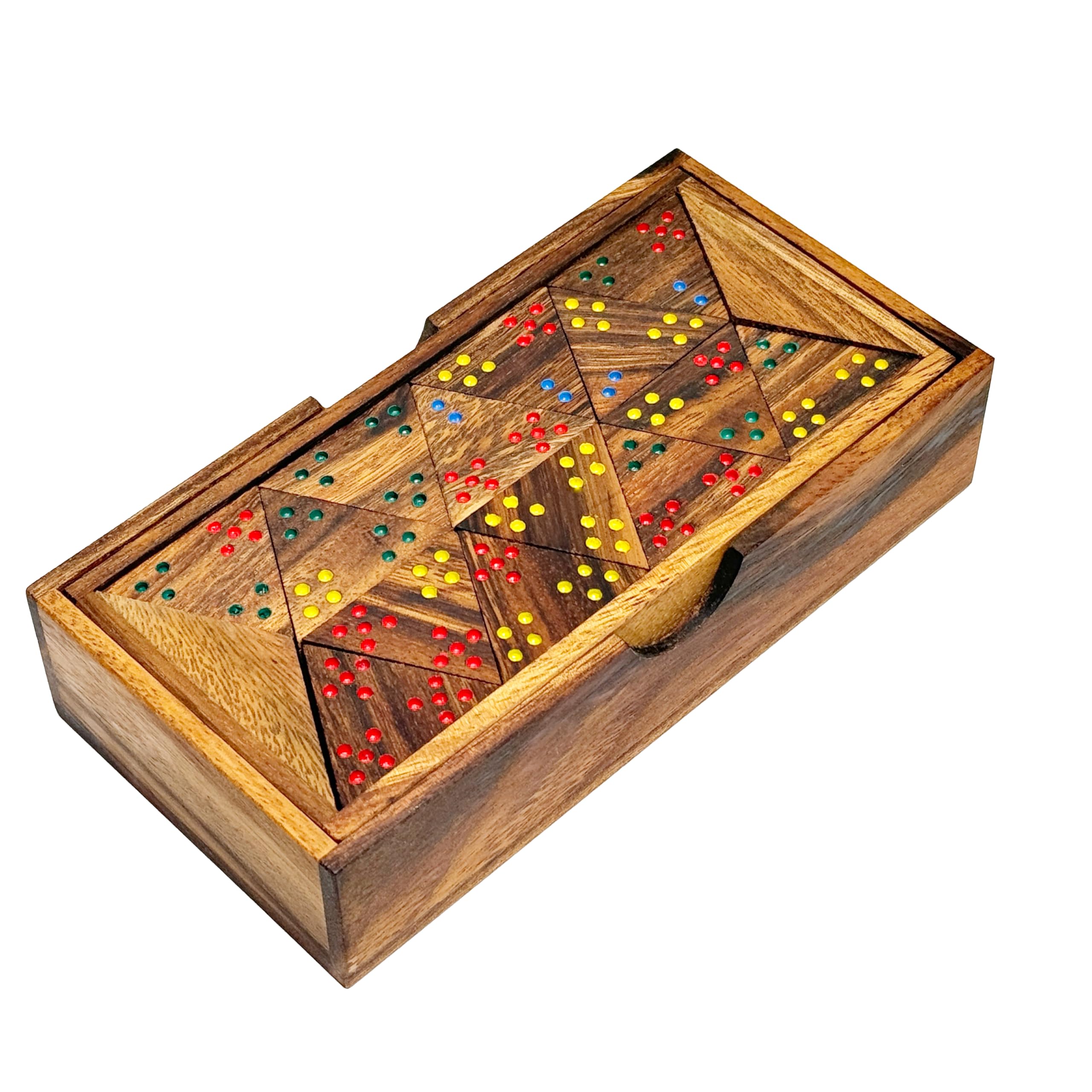 Wooden Tri-Ominos Triangle Dominoes – Handmade Strategy Board Game – Classic Tile Game for Family & Adults