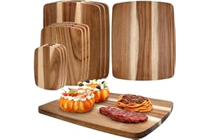 9Pcs Acacia Wood Cutting Board, Wooden Charcuterie Boards Double Sided Wood Chopping Board Set Thick Rectangle Serving Boards