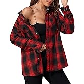 Deer Lady Plaid Flannel Shirts for Women Buffalo Plaid Shirts Oversized Long Sleeve Casual Button Down Blouse Top