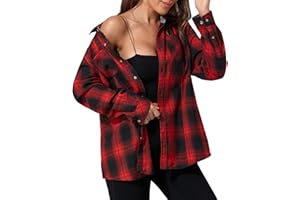 Deer Lady Plaid Flannel Shirts for Women Buffalo Plaid Shirts Oversized Long Sleeve Casual Button Down Blouse Top