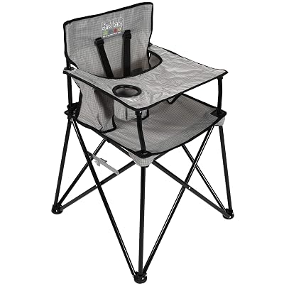 ciao! Baby Portable High Chair for Babies and Toddlers, Compact Folding Travel High Chair with Carry Bag for Outdoor Camping, 1 Count (Pack of 1) (Grey Check)