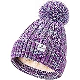 HAITHO Kids Toddler Winter Hat with Pom Pom, 2 Size Kids Beanie Hats for Girls Boys, Cute Warm Fleece Lined Knit Beanies Cap