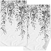 Zussun 2 Pack Black and White Eucalyptus Bathroom Hand Towels Decorative Plant Leaves Dish Kitchen Towels Grey Floral Botanical Absorbent Soft Microfiber Bath Fingertip Towels Hotel Spa Decor