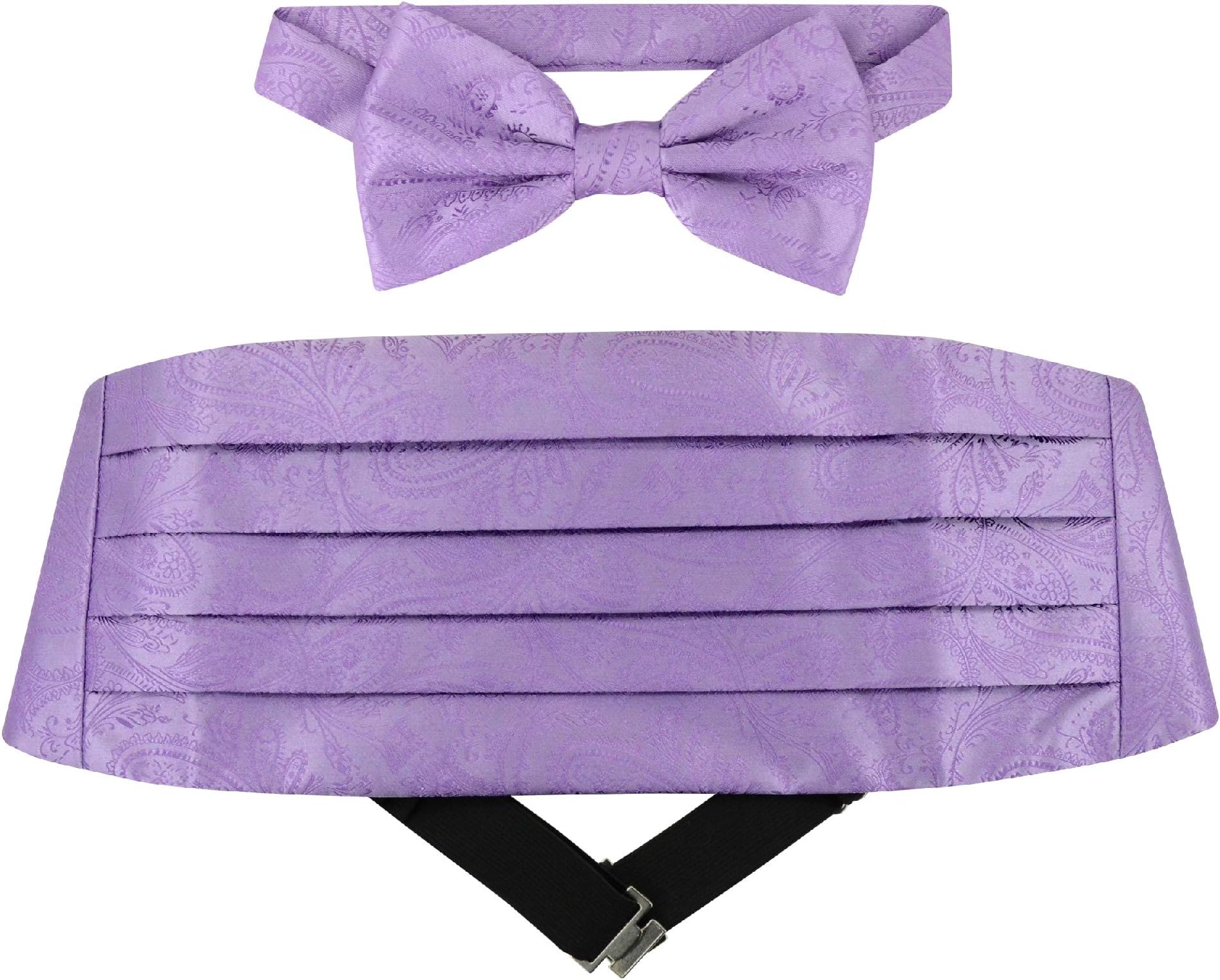 Vesuvio NapoliCumberbund & BowTie LAVENDER PURPLE PAISLEY Design Mens Cummerbund Bow Tie Set