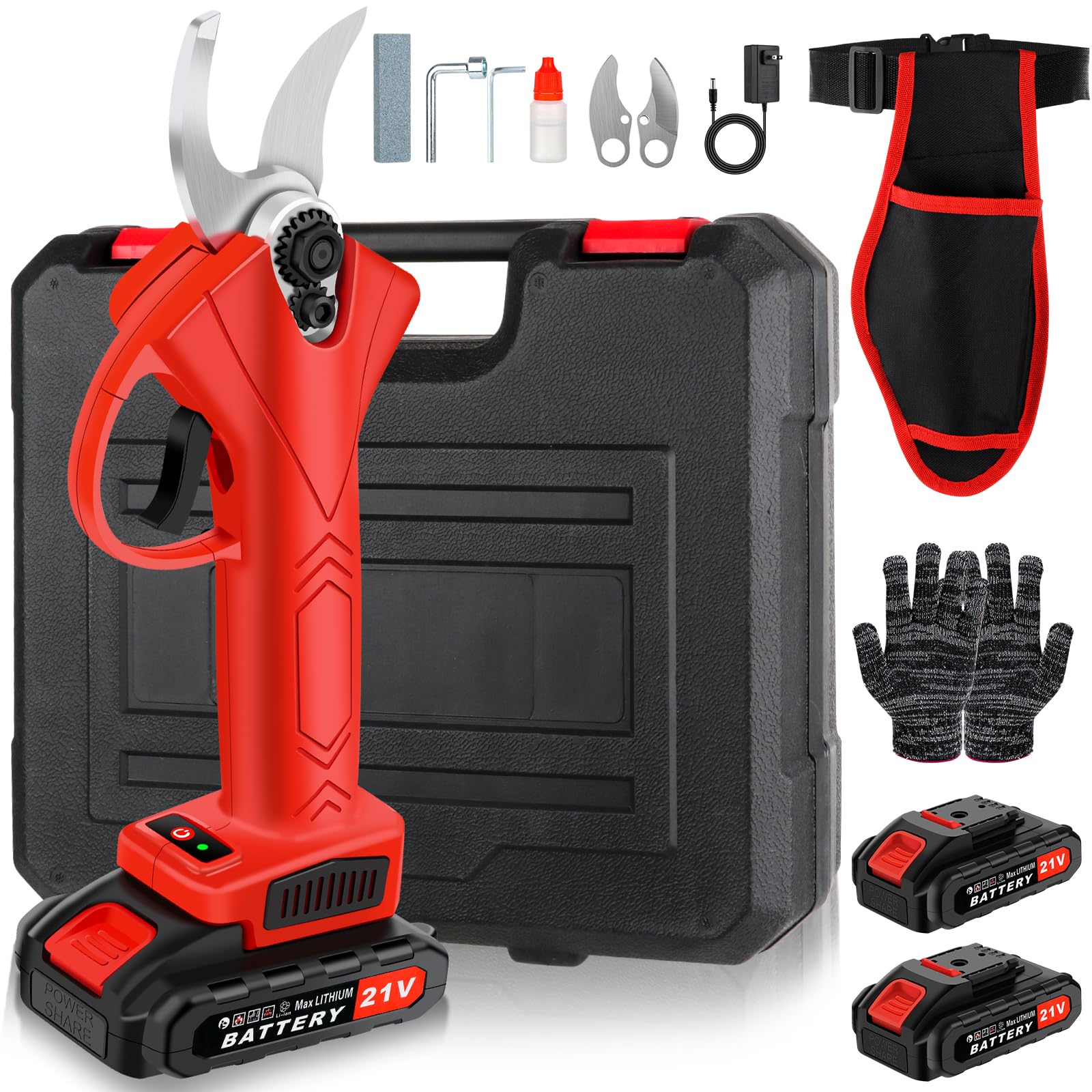 Electric Pruning Shears Cordless, Branch Cutter, Trimming Scissors Battery Power, 30mm (1.2 Inch) Cutting Diameter, SK5 Blade Tree Trimmer, 2 Rechargeable 2ah Lithium Batteries Image