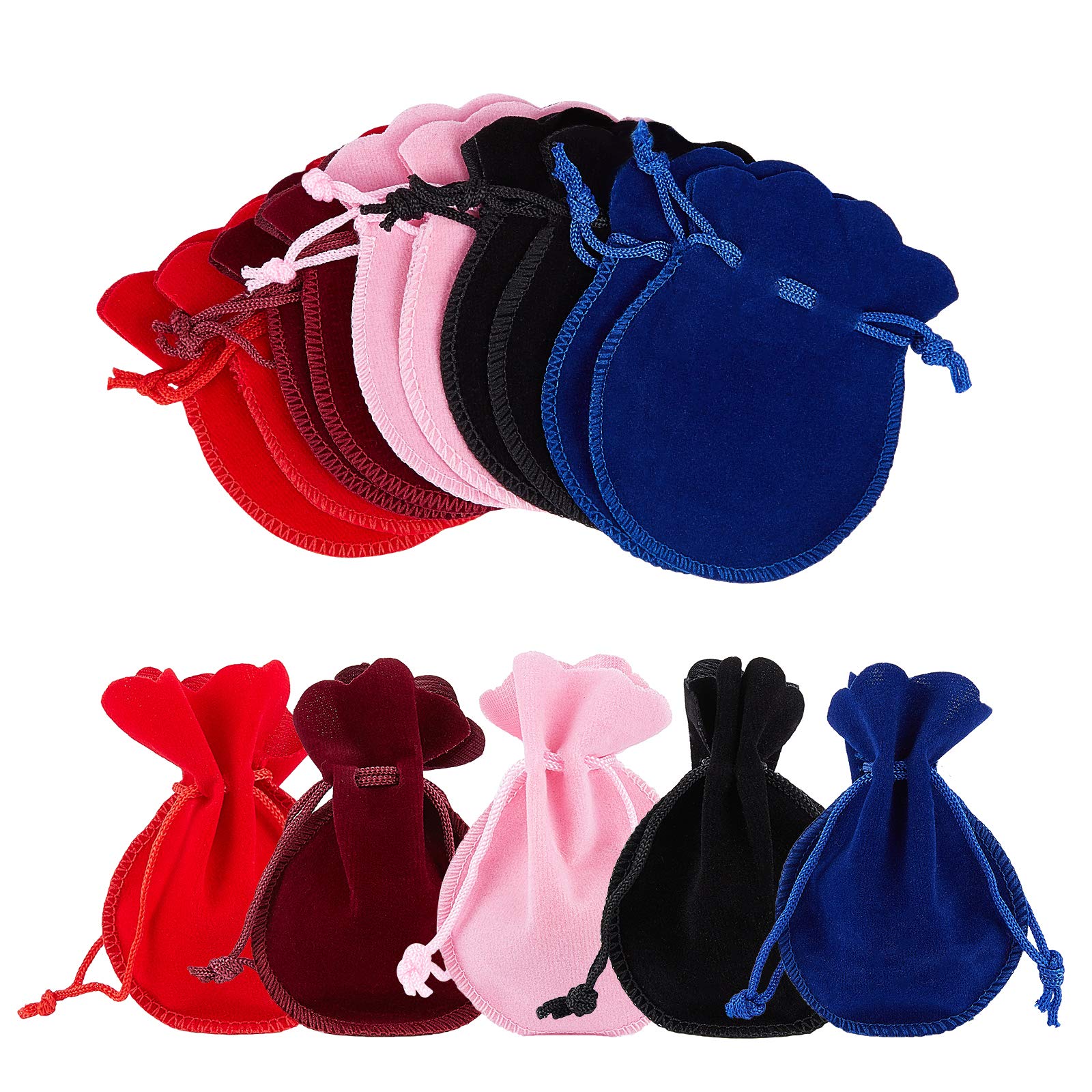 NBEADS 50 Pcs Velvet Bags, Velvet Cloth Drawstring Pouches for DIY Candy Gift and Jewelry Necklace Bracelet Packing, 9x7cm, 5 Colors