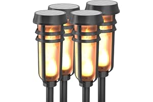 FOXFLAME Metal Solar Torch Lights - Adjustable Height (24" - 50"), Outdoor Garden Decor with Patented LED, Waterproof Solar Tiki Torches for Yard, Patio, Garden Pathway, Matte Black – 4 Pack