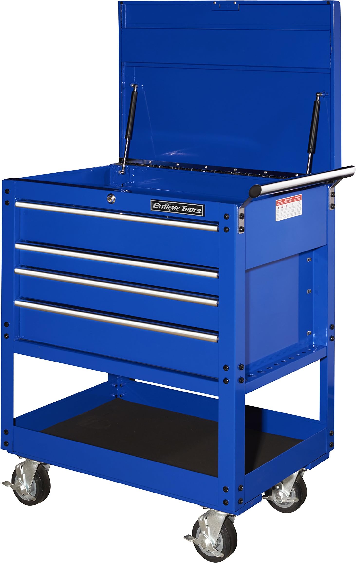 Extreme Tools EX3204TCBL EX Standard Series 32-inch 4-Drawer Deluxe Tool Cart with Pry Bar Holders, Blue