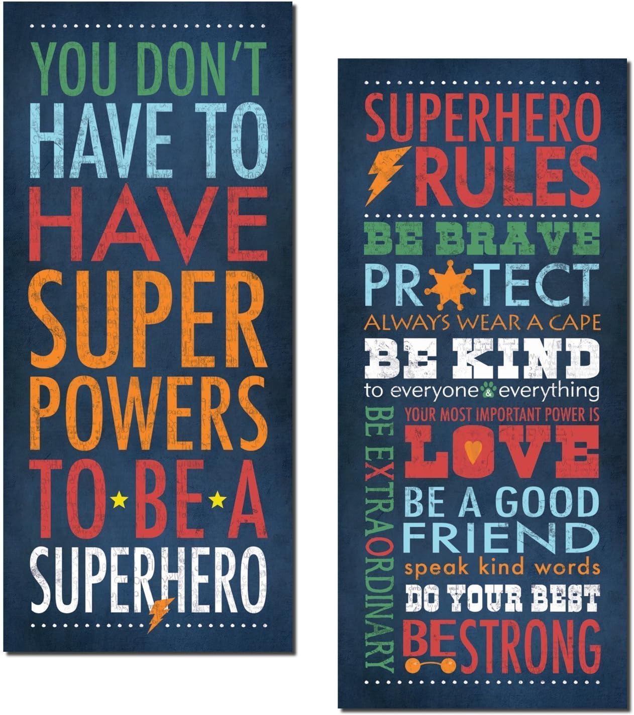 Gango Home Decor Superhero Rules Set by Stephanie Marrott; Two 8"x18" Mounted Prints
