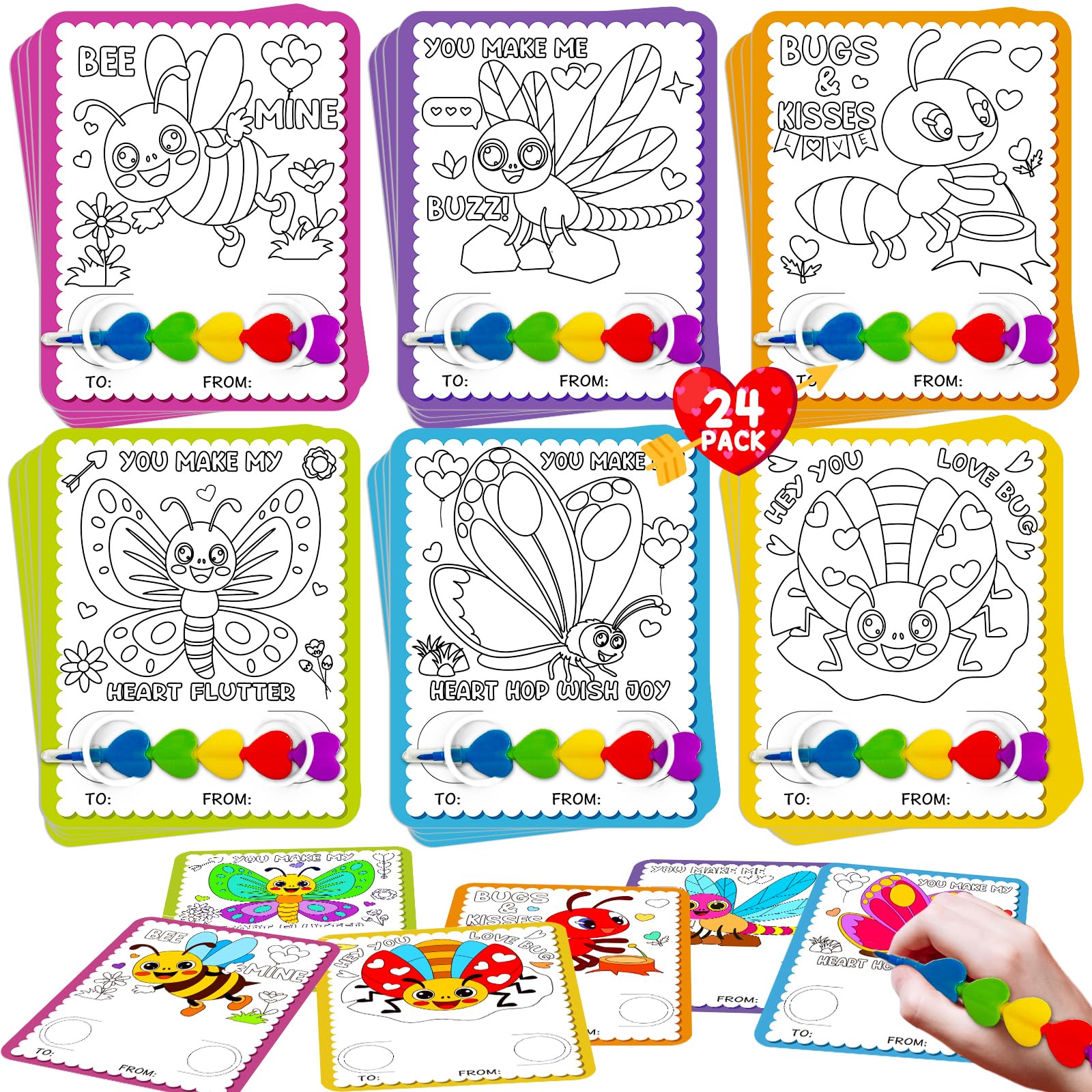 Photo 1 of **MISSING PARTS**
Valentines Day Cards for Kids School, 24 Stacking Heart Crayons with 24 Valentines Day Insect Coloring Exchange Cards for Kids Classroom Treats Prizes Supplies Valentines Party Favors for Boys Girls