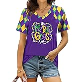 VVNTY Mardi Gras T Shirt for Women: Funny Fat Tuesday Carnival Shirts New Orleans Party V Neck Tee Tshirt