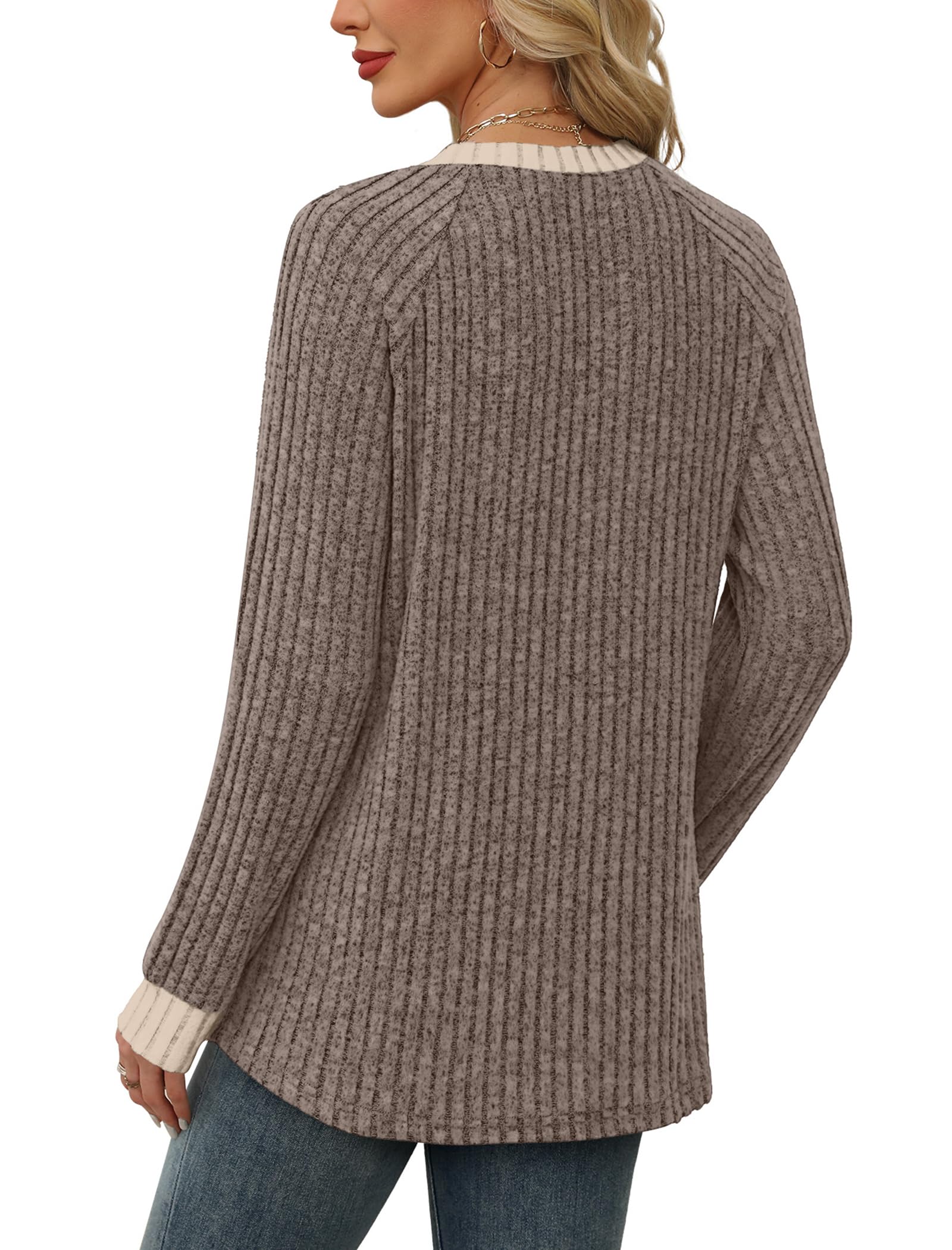 WIHOLL Long Sleeve Shirts for Women Lightweight Sweaters Fall Outfits 2025 Color Block Winter Clothing Dressy Casual Soft