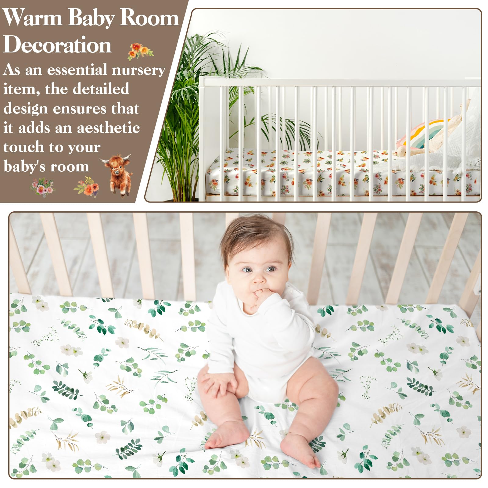 Croknit 4 Pcs Highland Cow Fitted Standard Crib Sheet 52