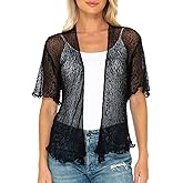 SHU-SHI Short Sleeve Cardigan Sheer Dress Shrug Tie Front Summer Sweater Lightweight Knit