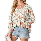 IWOLLENCE Womens Long Sleeve Shirts Oversized V Neck Tunic Tops for Women Waffle Knitted Pullover Sweater Top