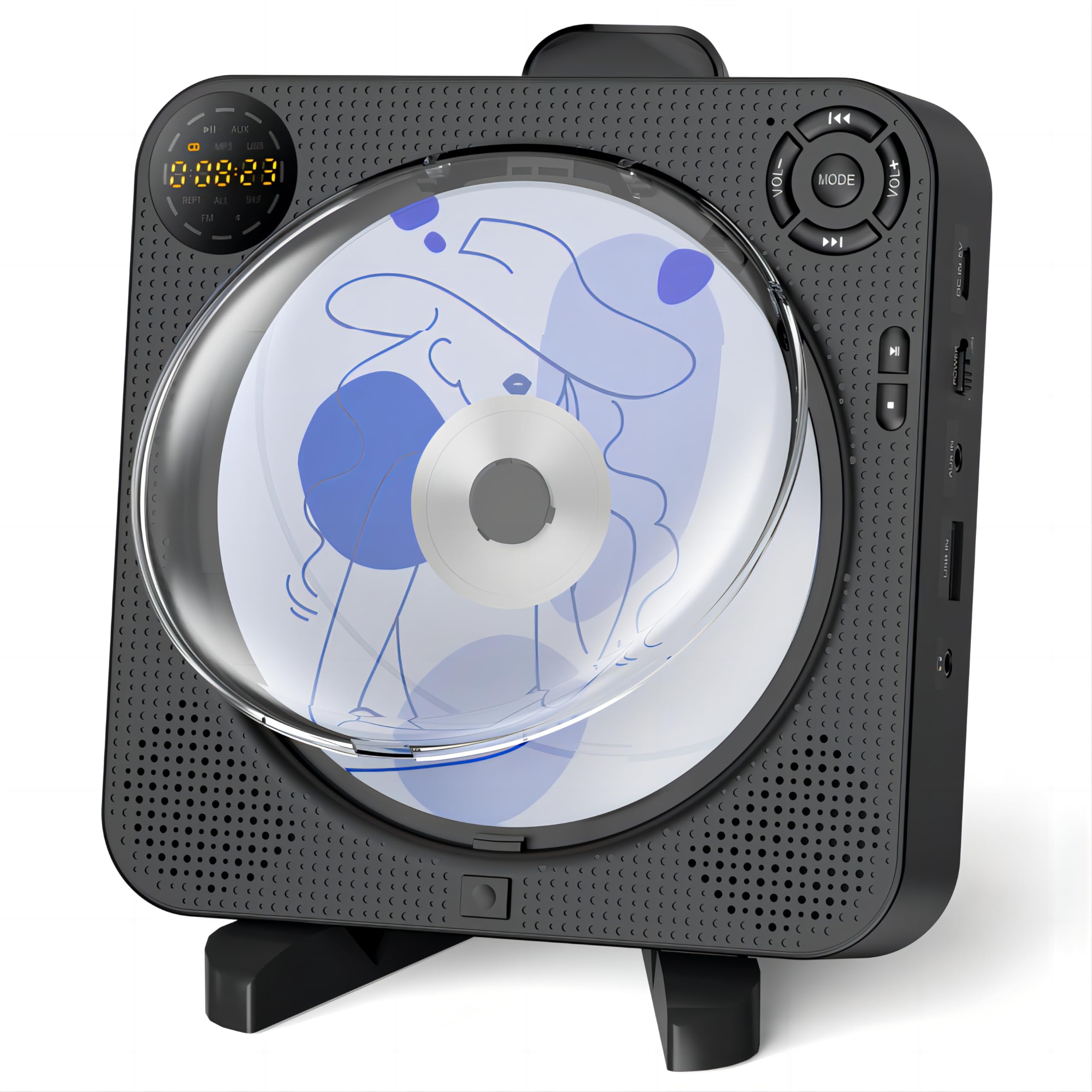 CD Player Portable, Bluetooth CD Player with Speakers Arafuna Small CD Playe for Home with Remote Control FM Radio Digital Screen Headphone Jack, Support AUX USB, Black