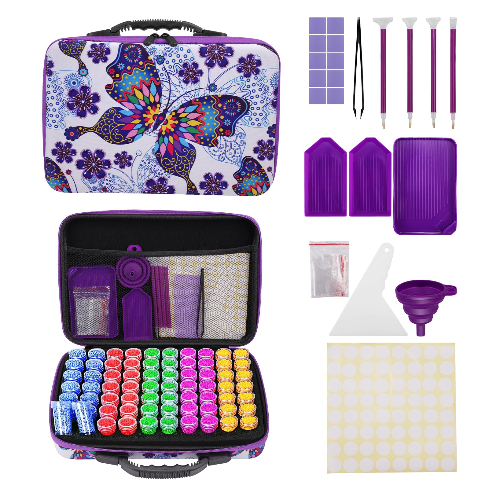 Cliplanyard Diamond Painting Accessories Storage Boxes, 60 Slots Diamond Art Accessories Storage Box Embroidery Bead Boxes Organiser with 5D Diamond Painting Tool Kits (Purple)