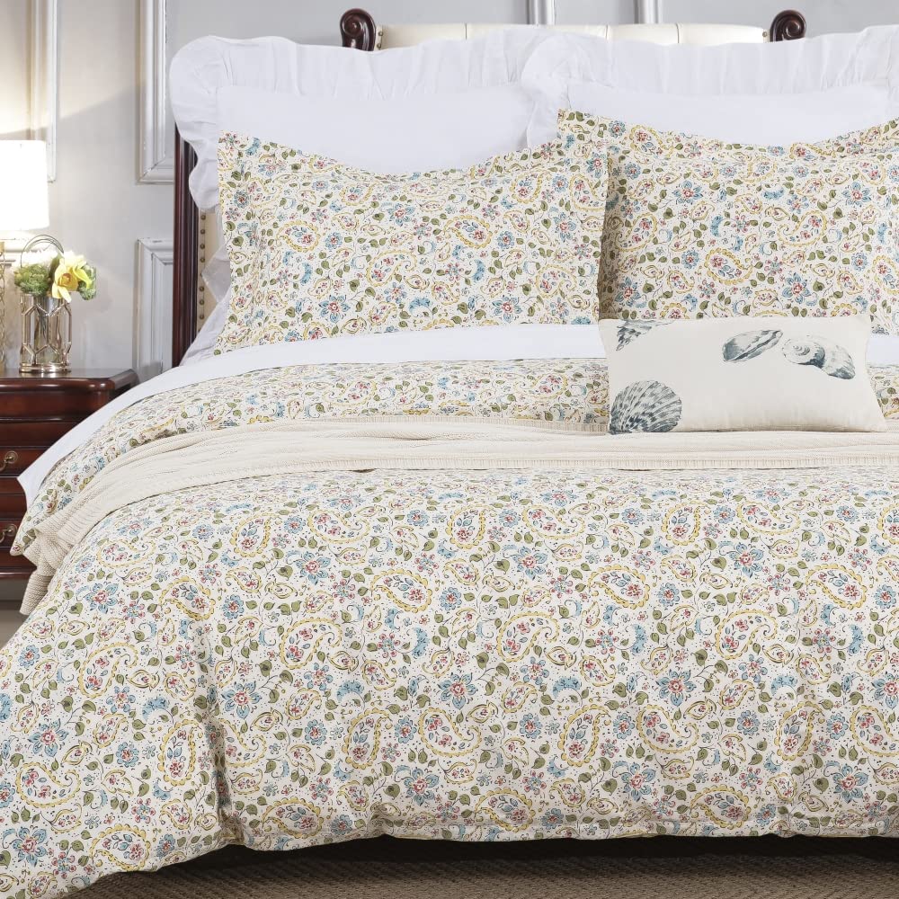 Photo 1 of DAUAOTO King Size Duvet Cover Set - 104"x90" Cover + 2 Shams, 100% Cotton Bedding Sets Farmhouse Paisley Pattern Yellow