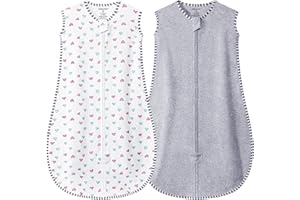MIKAFEN Baby Sleeping Bag Spring and Summer 1.0Tog,100% Organic Cotton Sleeveless Baby Sleeping Sack/Baby Swaddle (Love&Gray 