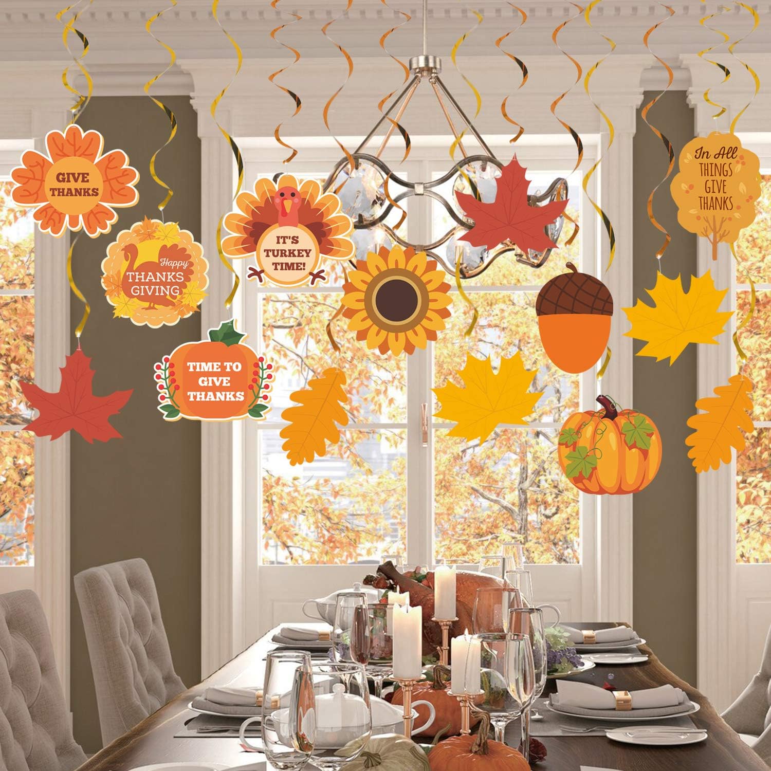 Dazonge Thanksgiving Decorations Kit | Includes 1"Thankful" Banner, 22 Pack Hanging Swirls with Decorative Cutouts | Thanksgiving Party Supplies | Fall Decorations: Toys & Games