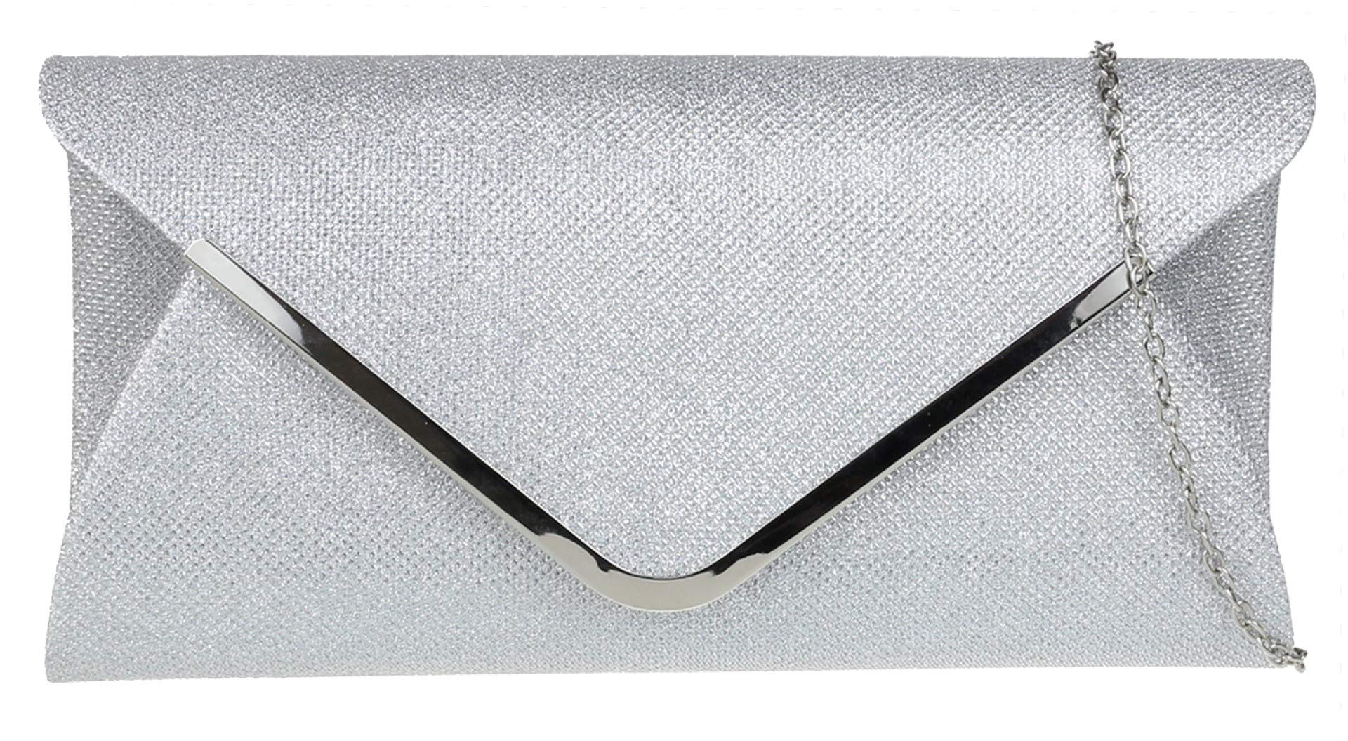 Girly Handbags Womens Metallic Woven Clutch Bag - Silver