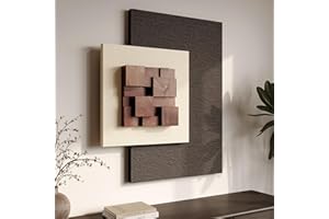 3D Wood Textured Large Neutral Abstract Wall Art, Modern Beige Brown Geometric Paintings Artwork for Walls-Minimalist Wooden 
