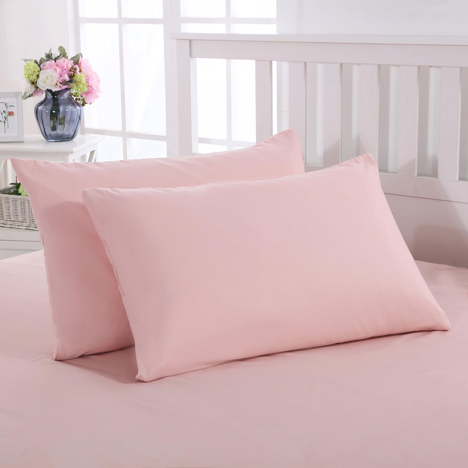 MOHAP Zippered Pillowcases 50X75 cm 2 Pack- Super Soft Breathable Brushed Microfiber Pillow Cases Cover for Hair and Skin Pink