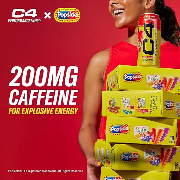 C4 ENERGY DRINK X POPSICLE VARIETY PACK, CARBONATED SUGAR FREE PRE WORKOUT PERFORMANCE DRINK WITH NO ARTIFICIAL COLORS OR DYES, 3 FLAVORS – GRAPE, HAWAIIAN PINEAPPLE, AND CHERRY, 16 OZ, PACK OF 12