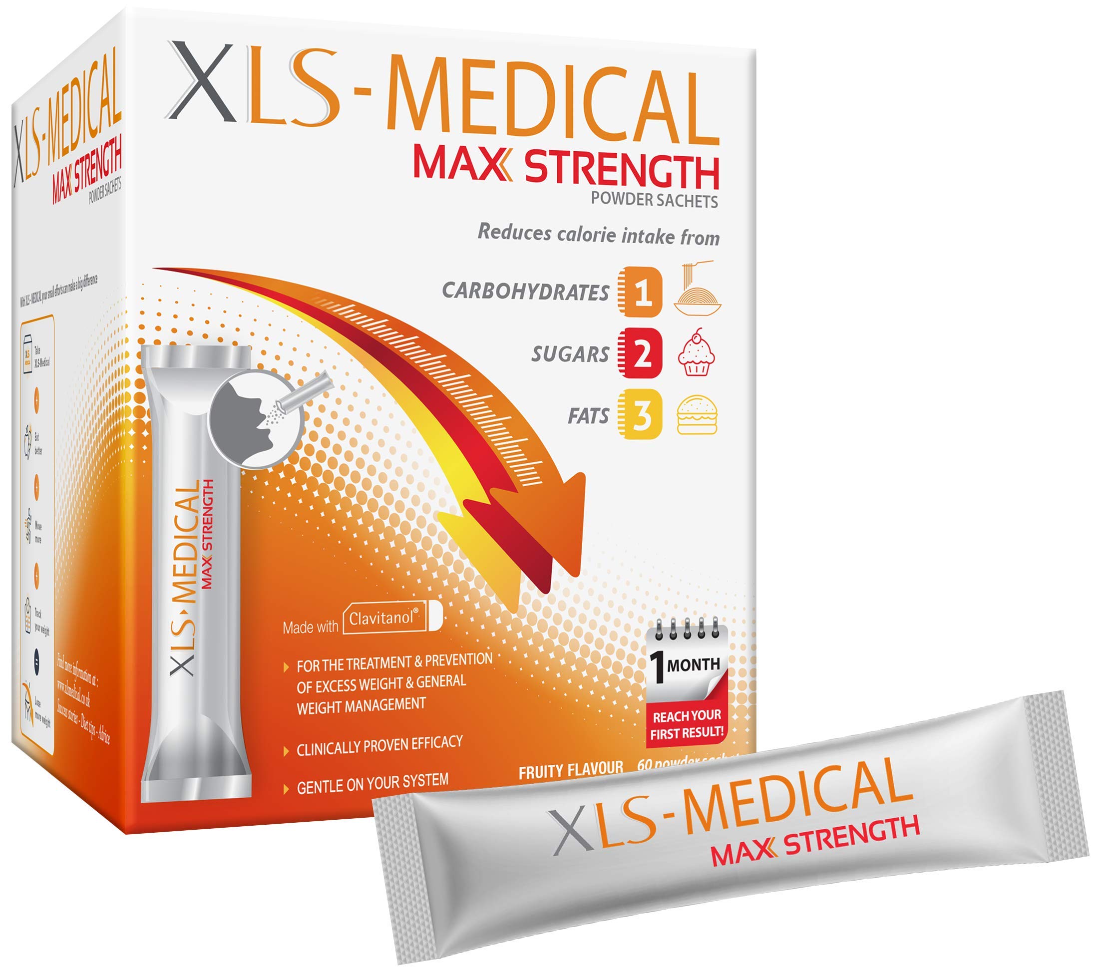 XLS Medical Max Strength Sachets, Reduces Calorie Intake from Carbohydrates, Sugars and Fats, 60 Count
