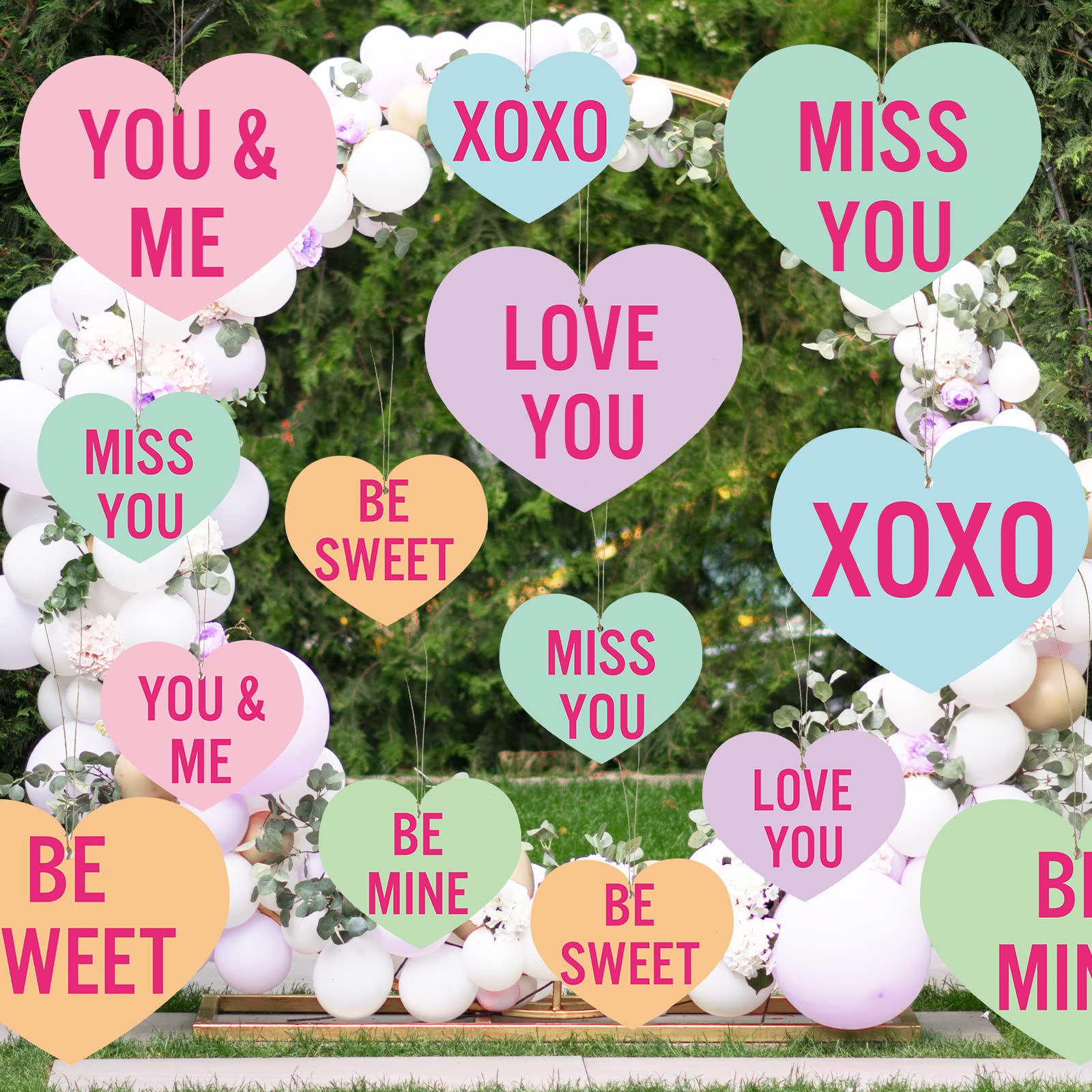 Photo 1 of 24 Pcs Outdoor Valentine Decorations Giant Heart Shaped Hanging Porch and Tree Yard Lawn Ornaments Valentines Oversized Heart Yard Decor for Valentines Wedding Party Supplies(Mixed Color)