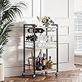 TUTOTAK Bar Cart, Home Bar Serving Cart, Small Wine Cart with 3-Tier Shelf, Beverage cart, Drink Cart with Wine Rack and Glass Holder, Rolling bar carts for The Home, Living Room, Greige BC01BG035
