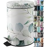 Sanilo Small Bathroom Trash Can with Lid [1.3 Gallon] - Lidded Tiny Trashcan for Garbage - Mini Metal Bin with Soft Closing Mechanism - Bath Room Accessoire Wastebin with Inner Bucket (Eucalyptus)