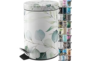 Sanilo Small Bathroom Trash Can with Lid [1.3 Gallon] - Lidded Tiny Trashcan for Garbage - Mini Metal Bin with Soft Closing Mechanism - Bath Room Accessoire Wastebin with Inner Bucket (Eucalyptus)