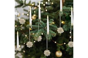 LUSHARBOR Christmas Tree Candles, 10 Pack Flameless Taper Candles for Christmas Tree, LED Battery Operated Fake Candle with Remote for Xmas Wedding Decor with Crystal Snowflake Hook