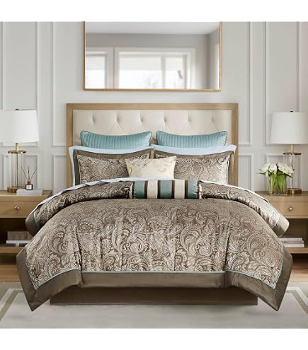 Chezmoi Collection Paisley 9 Piece Comforter Sets, King with Shams, Bed Chezmoi Collection Paisley 9 Piece Comforter Sets, King with Shams, Bed