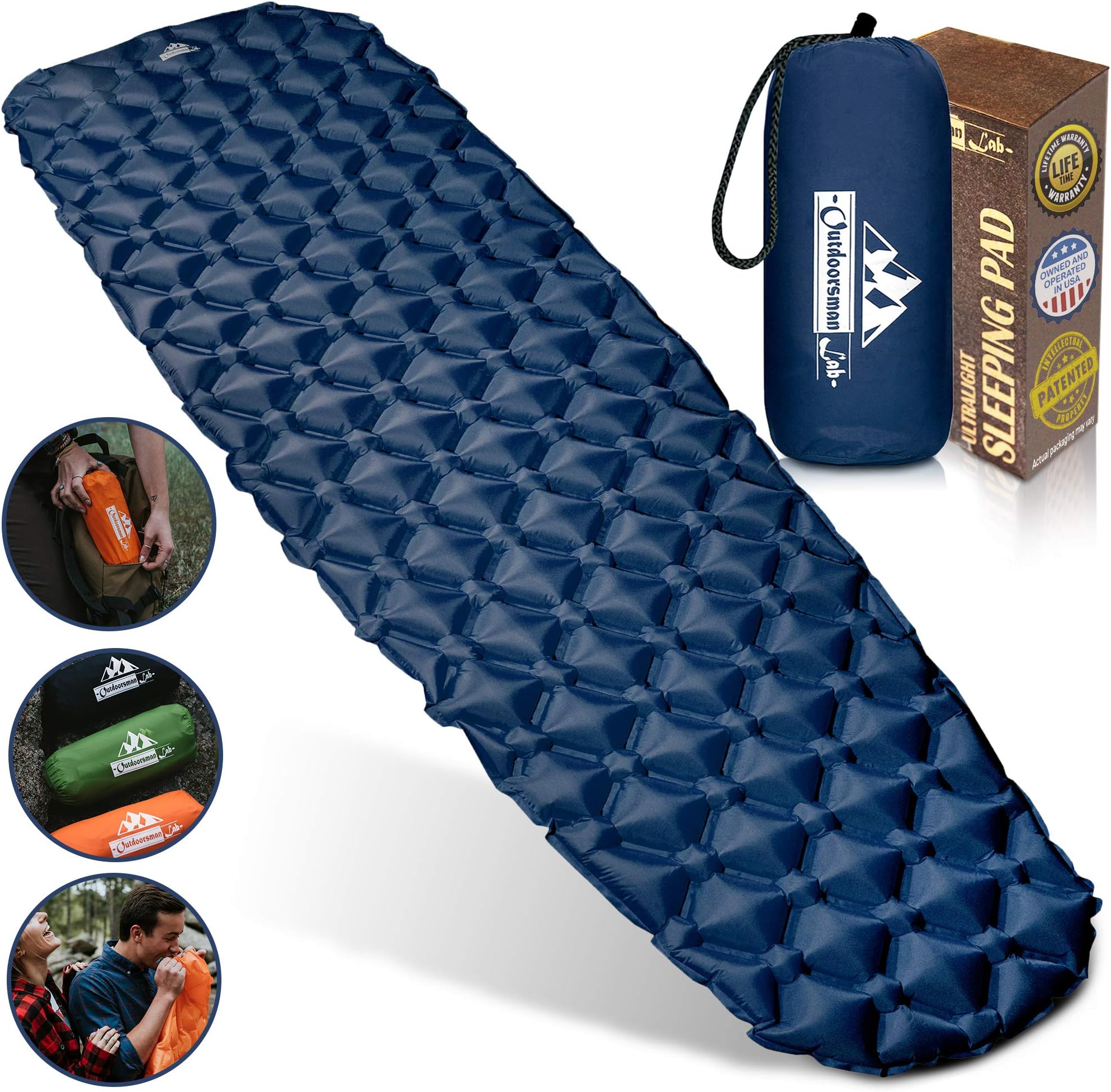 Outdoorsman Lab Camping Sleeping Pad, Ultralight Inflatable Camping Pad, Compact Hiking & Backpacking Gear Includes Camping Mat, Bag & Repair Kit
