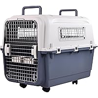 Elevon Plastic Kennels Pet Carrier Rolling Plastic Airline Approved Wire Door Travel Dog Crate, Large (30.7" L x 21.3" W x 22