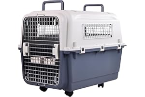 Elevon Plastic Kennels Pet Carrier Rolling Plastic Airline Approved Wire Door Travel Dog Crate, Large (30.7" L x 21.3" W x 22