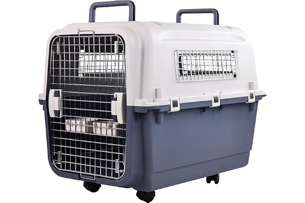 Elevon Plastic Kennels Pet Carrier Rolling Plastic Airline Approved Wire Door Travel Dog Crate, Large (30.7" L x 21.3" W x 22