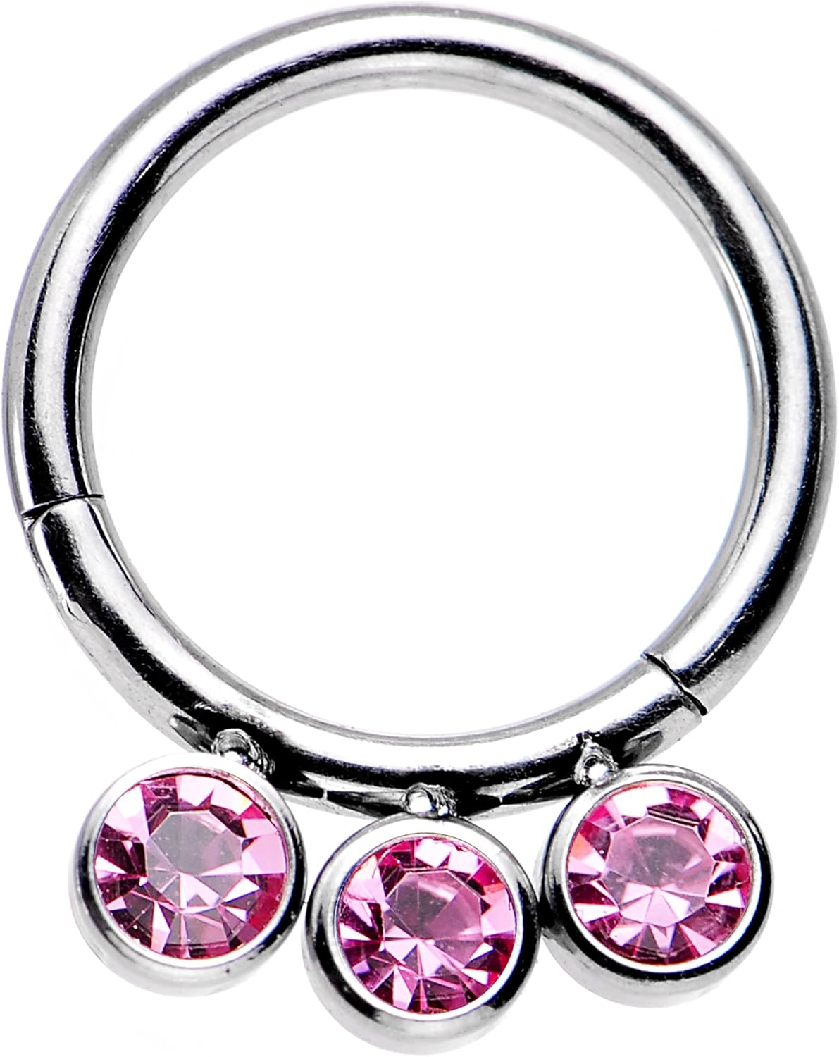 Body Candy Stainless Steel Pink Accent Trio Hinged Segment
