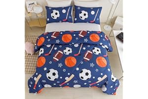RYNGHIPY Kids Sports Theme Bedding Set, Basketball Football Baseball Tennis Print Comforter Set for Teens Boys Girls, Super Soft Lightweight (Balls,Twin)